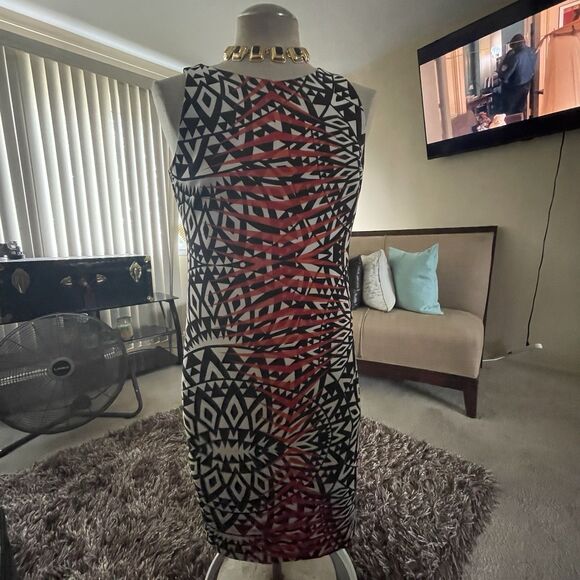 Frank Lyman BOLD Geometric Sheath Fitted Dress Black White Multi EUC Sz 12 Work - Picture 1 of 12
